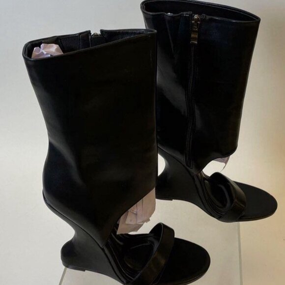 Azalea Wang Dippin Dot Sandal Boot – Black Stretch, Sculptural Heel, Size 8.5 - Picture 8 of 11